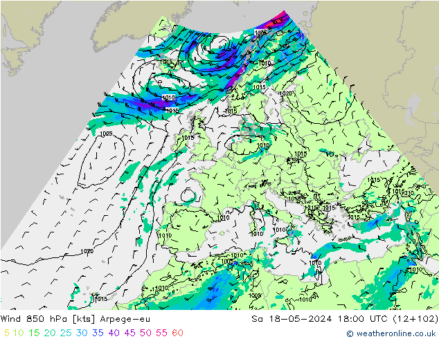 Wind 850 hPa Arpege-eu Sa 18.05.2024 18 UTC