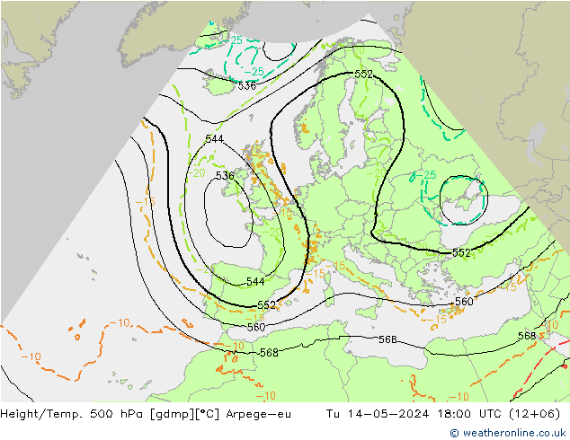 Geop./Temp. 500 hPa Arpege-eu mar 14.05.2024 18 UTC
