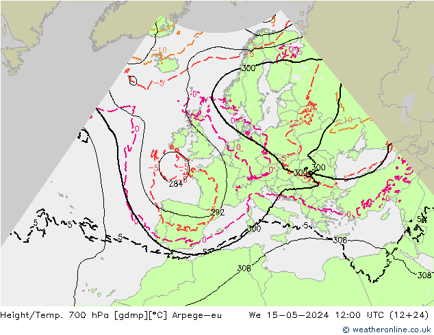 Height/Temp. 700 hPa Arpege-eu 星期三 15.05.2024 12 UTC