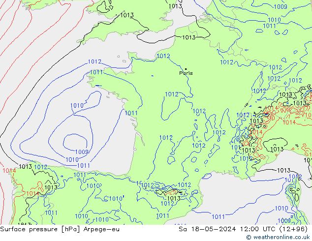 Pressione al suolo Arpege-eu sab 18.05.2024 12 UTC