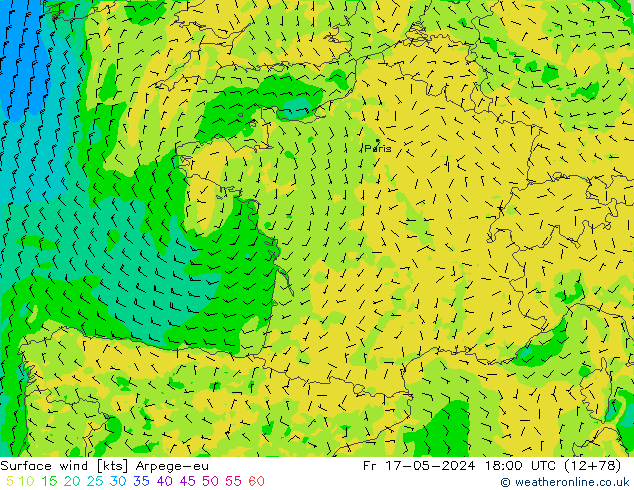 Surface wind Arpege-eu Pá 17.05.2024 18 UTC