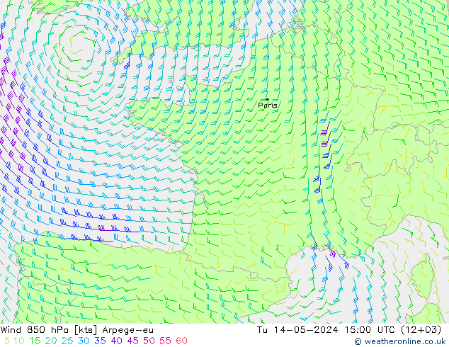 Wind 850 hPa Arpege-eu di 14.05.2024 15 UTC