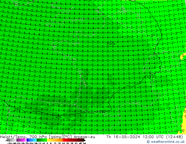 Hoogte/Temp. 700 hPa Arpege-eu do 16.05.2024 12 UTC