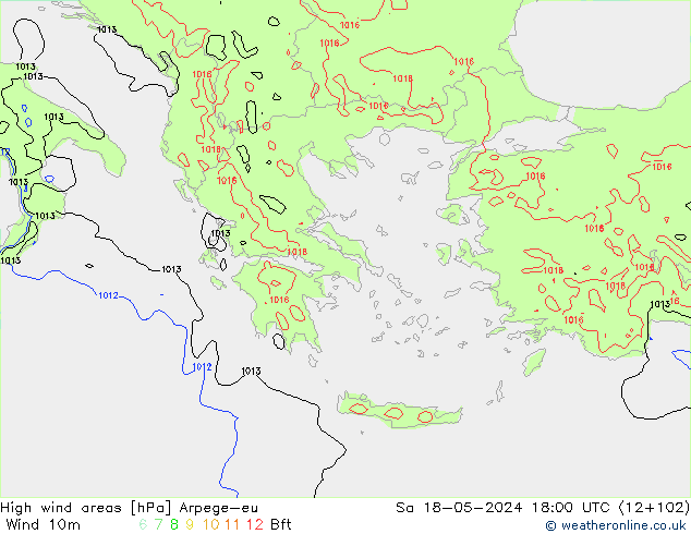 High wind areas Arpege-eu sáb 18.05.2024 18 UTC