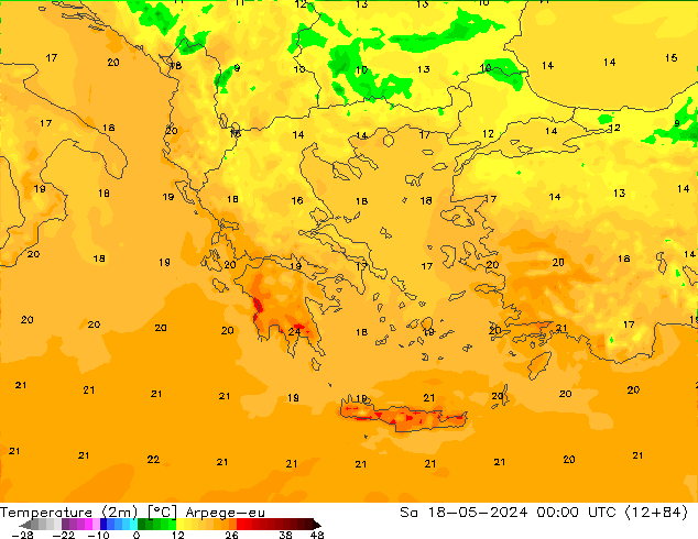 Temperature (2m) Arpege-eu Sa 18.05.2024 00 UTC