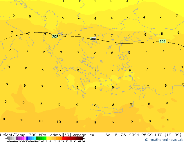 Height/Temp. 700 hPa Arpege-eu  18.05.2024 06 UTC