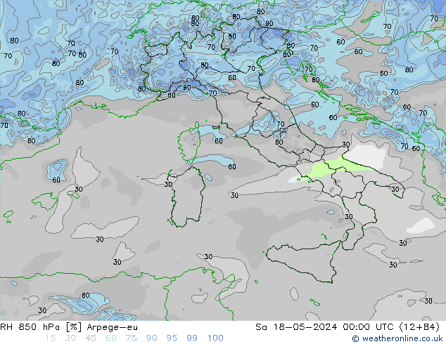 RH 850 hPa Arpege-eu Sa 18.05.2024 00 UTC