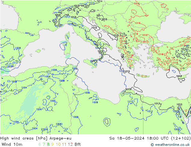 High wind areas Arpege-eu sam 18.05.2024 18 UTC