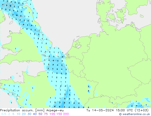 Precipitation accum. Arpege-eu 星期二 14.05.2024 15 UTC