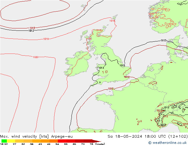 Max. wind snelheid Arpege-eu za 18.05.2024 18 UTC