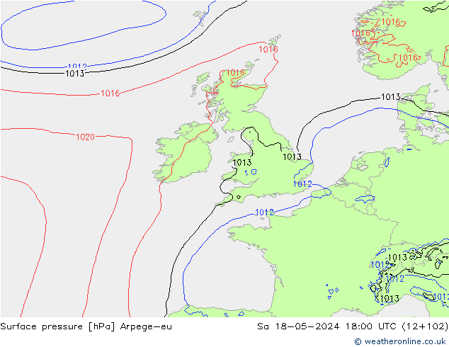 Pressione al suolo Arpege-eu sab 18.05.2024 18 UTC