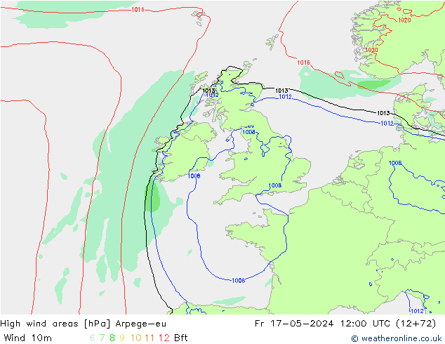 High wind areas Arpege-eu ven 17.05.2024 12 UTC