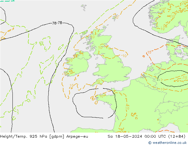 Geop./Temp. 925 hPa Arpege-eu sáb 18.05.2024 00 UTC