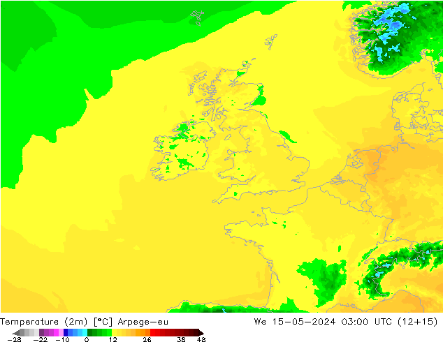 Temperature (2m) Arpege-eu We 15.05.2024 03 UTC