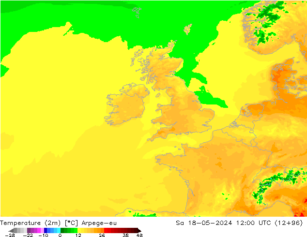 Temperaturkarte (2m) Arpege-eu Sa 18.05.2024 12 UTC