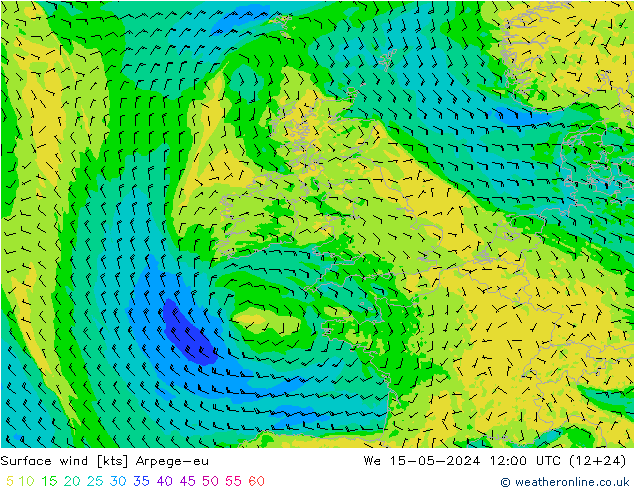 Surface wind Arpege-eu St 15.05.2024 12 UTC