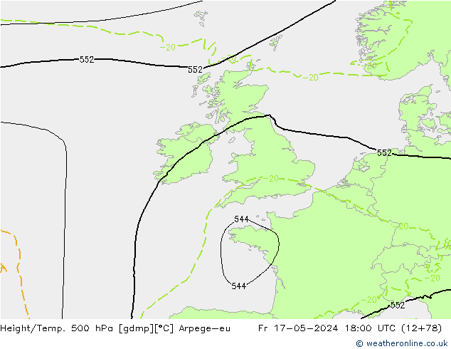 Hoogte/Temp. 500 hPa Arpege-eu vr 17.05.2024 18 UTC
