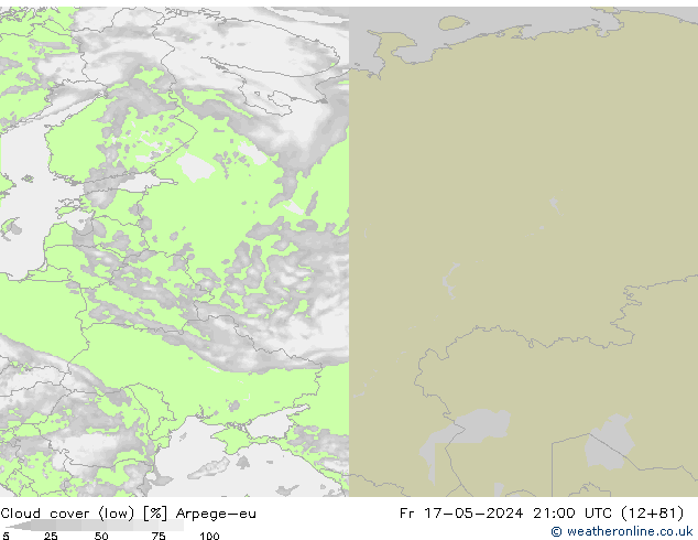 Bewolking (Laag) Arpege-eu vr 17.05.2024 21 UTC