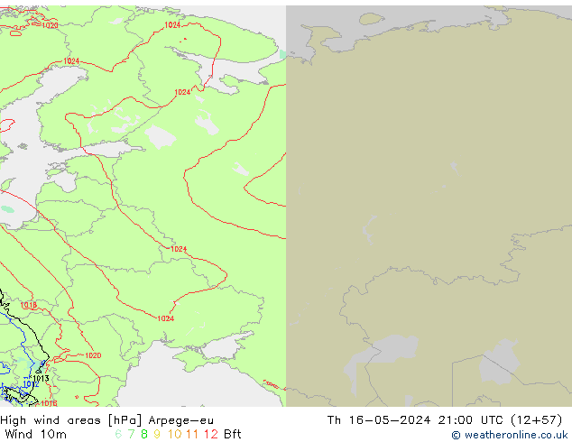 High wind areas Arpege-eu gio 16.05.2024 21 UTC