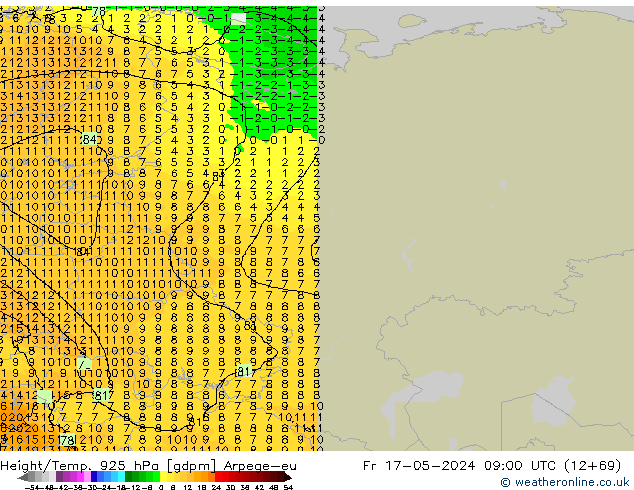 Height/Temp. 925 hPa Arpege-eu Fr 17.05.2024 09 UTC