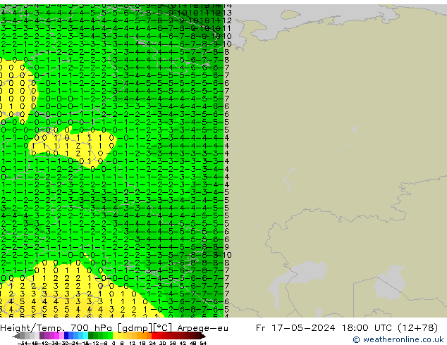 Hoogte/Temp. 700 hPa Arpege-eu vr 17.05.2024 18 UTC
