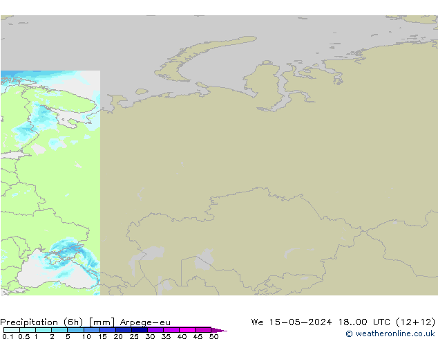 Precipitación (6h) Arpege-eu mié 15.05.2024 00 UTC