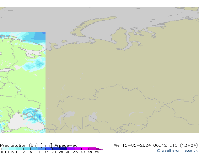 Precipitación (6h) Arpege-eu mié 15.05.2024 12 UTC