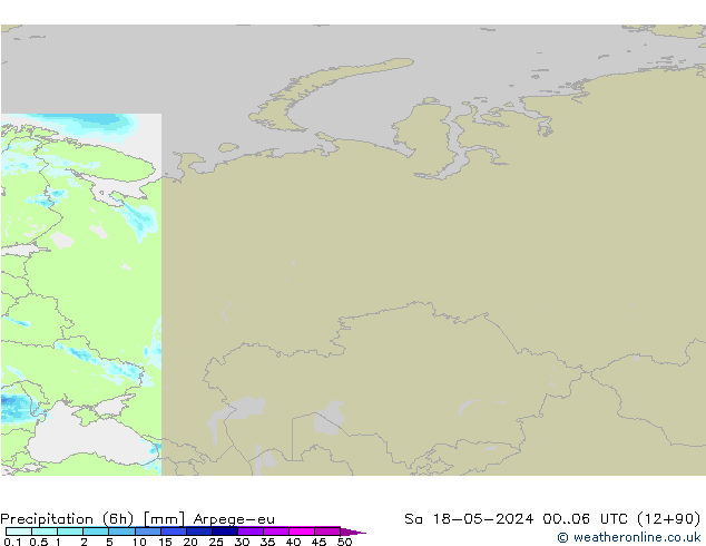 Precipitação (6h) Arpege-eu Sáb 18.05.2024 06 UTC