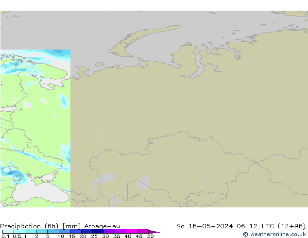 Precipitation (6h) Arpege-eu Sa 18.05.2024 12 UTC