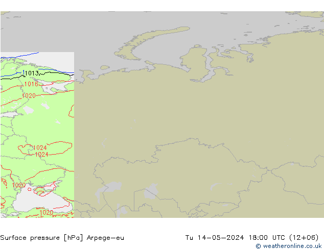 Atmosférický tlak Arpege-eu Út 14.05.2024 18 UTC