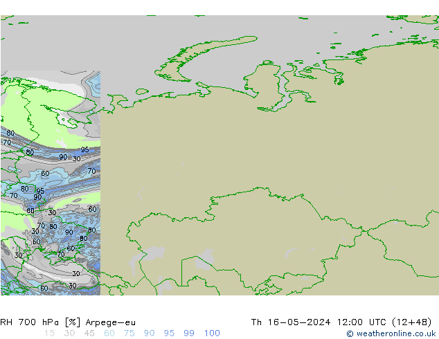 RH 700 hPa Arpege-eu gio 16.05.2024 12 UTC