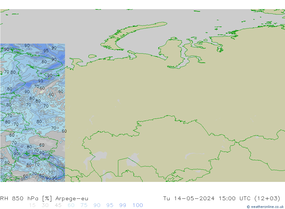 RH 850 hPa Arpege-eu Tu 14.05.2024 15 UTC