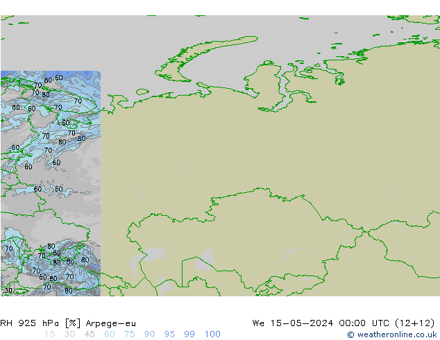 RH 925 гПа Arpege-eu ср 15.05.2024 00 UTC