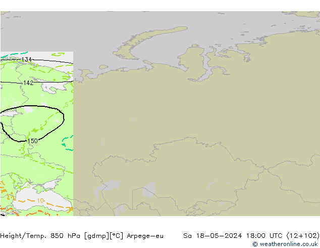 Géop./Temp. 850 hPa Arpege-eu sam 18.05.2024 18 UTC