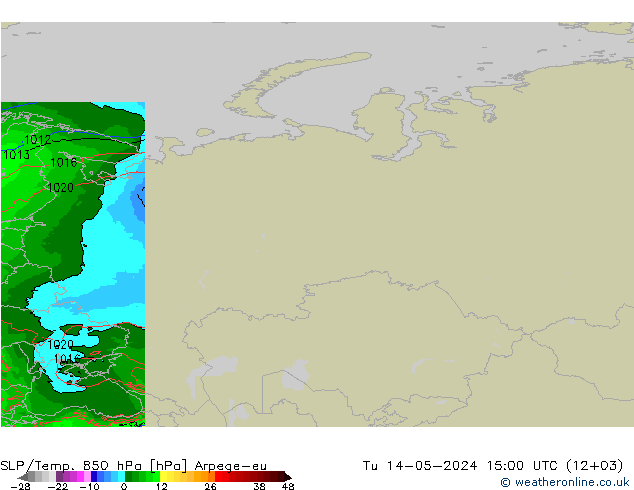 SLP/Temp. 850 hPa Arpege-eu wto. 14.05.2024 15 UTC