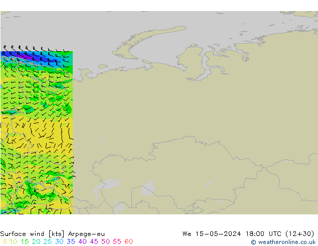 Surface wind Arpege-eu We 15.05.2024 18 UTC
