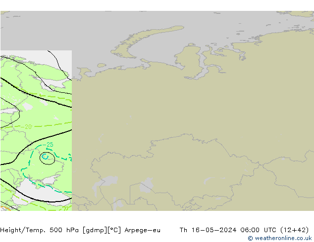 Height/Temp. 500 гПа Arpege-eu чт 16.05.2024 06 UTC