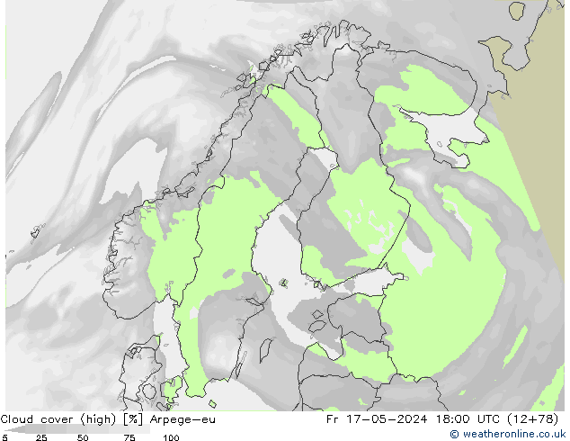 Cloud cover (high) Arpege-eu Fr 17.05.2024 18 UTC