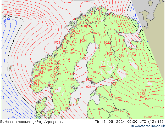 приземное давление Arpege-eu чт 16.05.2024 09 UTC