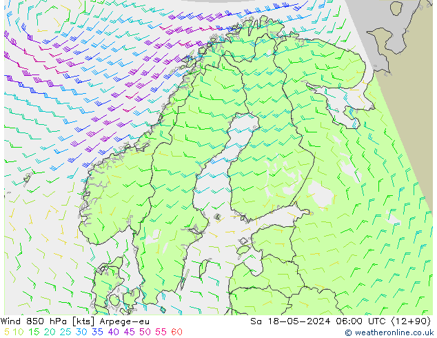 Wind 850 hPa Arpege-eu za 18.05.2024 06 UTC