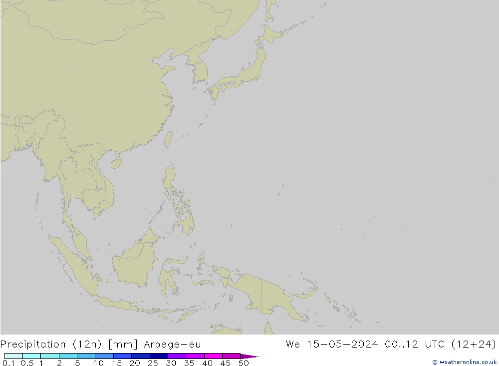 Totale neerslag (12h) Arpege-eu wo 15.05.2024 12 UTC