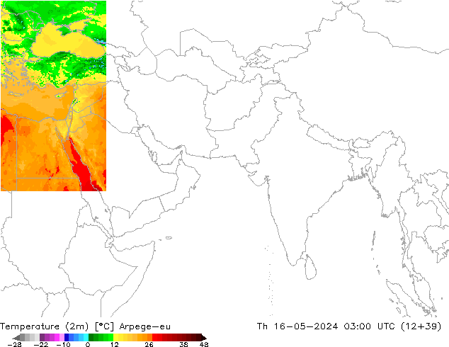 Temperatuurkaart (2m) Arpege-eu do 16.05.2024 03 UTC