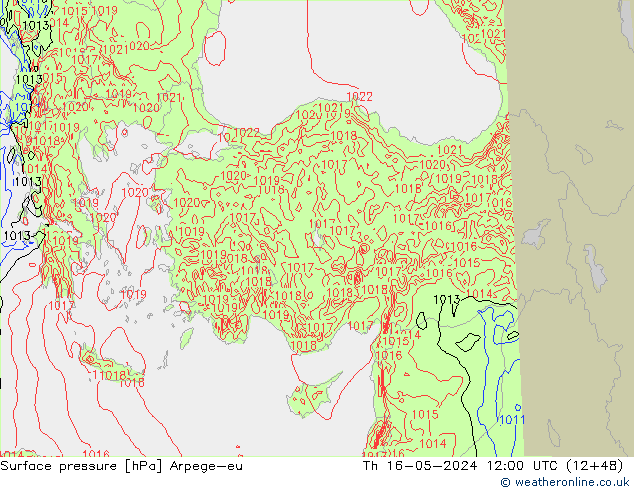 Pressione al suolo Arpege-eu gio 16.05.2024 12 UTC