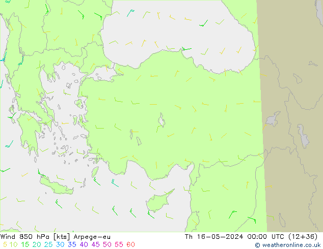 Wind 850 hPa Arpege-eu Th 16.05.2024 00 UTC