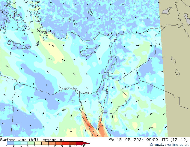 Surface wind (bft) Arpege-eu We 15.05.2024 00 UTC