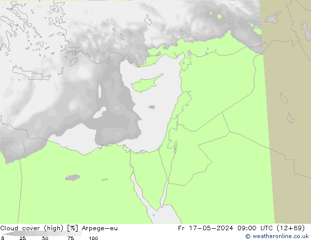 Cloud cover (high) Arpege-eu Fr 17.05.2024 09 UTC