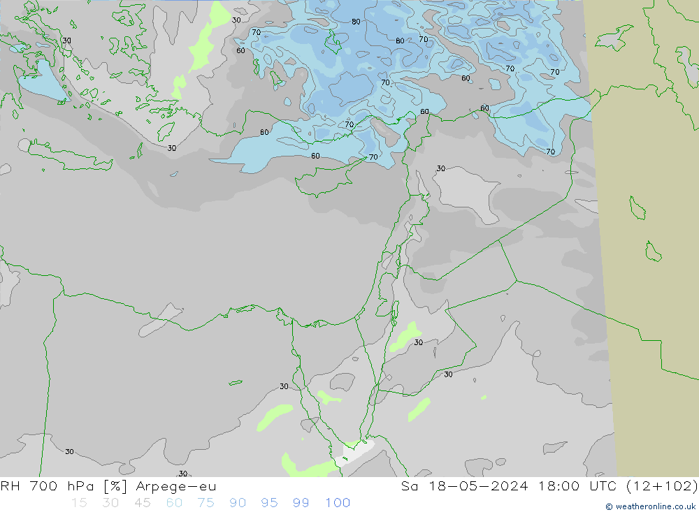 RH 700 гПа Arpege-eu сб 18.05.2024 18 UTC