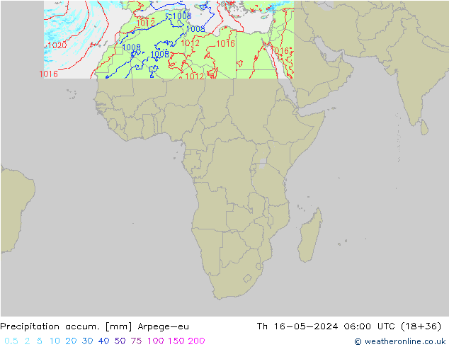 Precipitation accum. Arpege-eu Th 16.05.2024 06 UTC