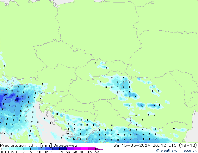 Yağış (6h) Arpege-eu Çar 15.05.2024 12 UTC