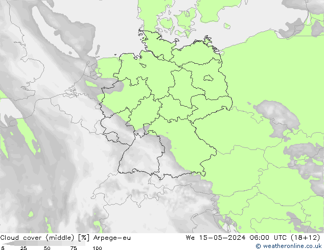 oblačnosti uprostřed Arpege-eu St 15.05.2024 06 UTC